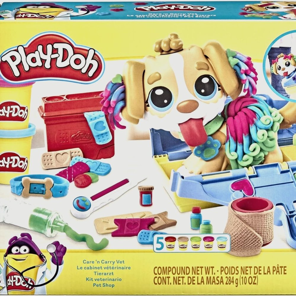 Play-Doh Care 'n Carry Vet Playset for Kids 3 Years and Up with Toy Dog, Storage